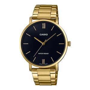 Casio Men’s Gold Bracelet Analog Watch with Black Dial - MTP-VT01G-1BUDF